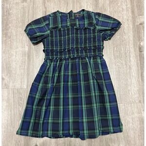 Crewcuts‎ Girls Plaid Smocked Dress Blue Green Tartan Check Size 7